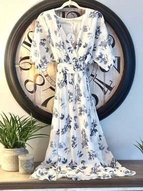 Painted Floral Wrap Maxi Dress